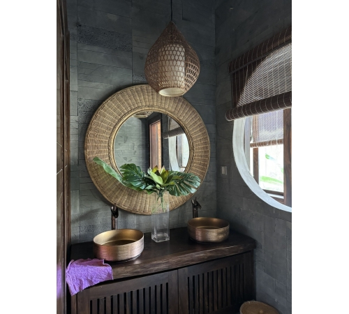 Rattan bathroom wall mirror