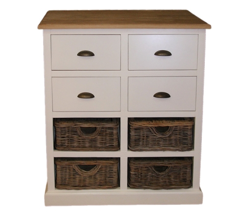 The bedside cabinet has 4 rattan drawers