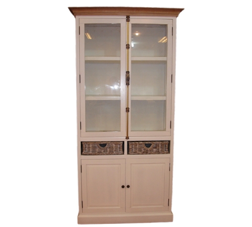 The tall cabinet has 2 rattan drawers