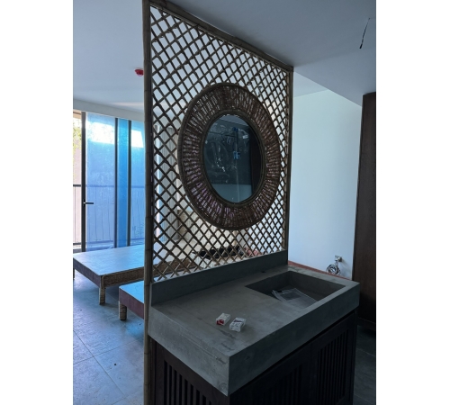 Toilet rattan mirror