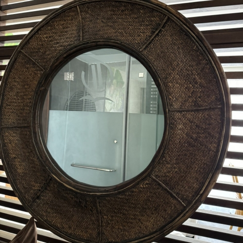 Toilet rattan mirror