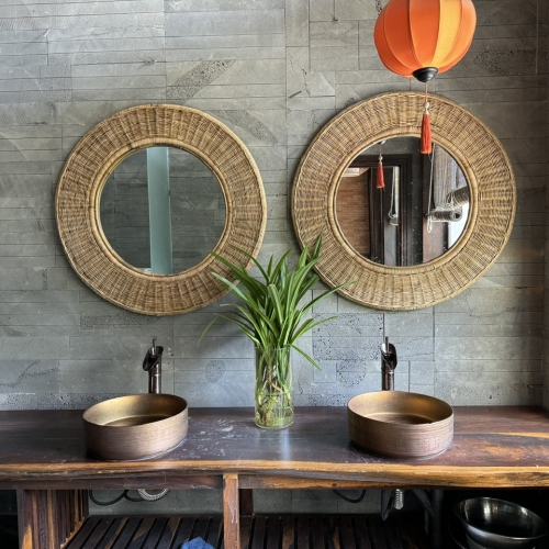 Rattan bathroom wall mirror
