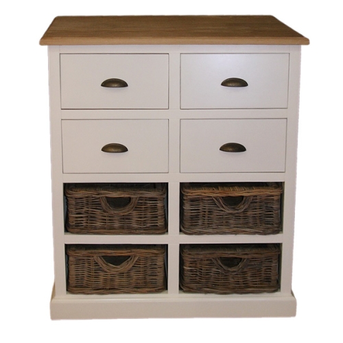 The bedside cabinet has 4 rattan drawers